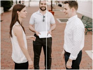 downtown elopement bride and groom 
