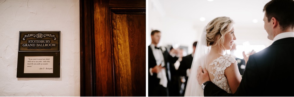 bride and groom enter indoor wedding reception