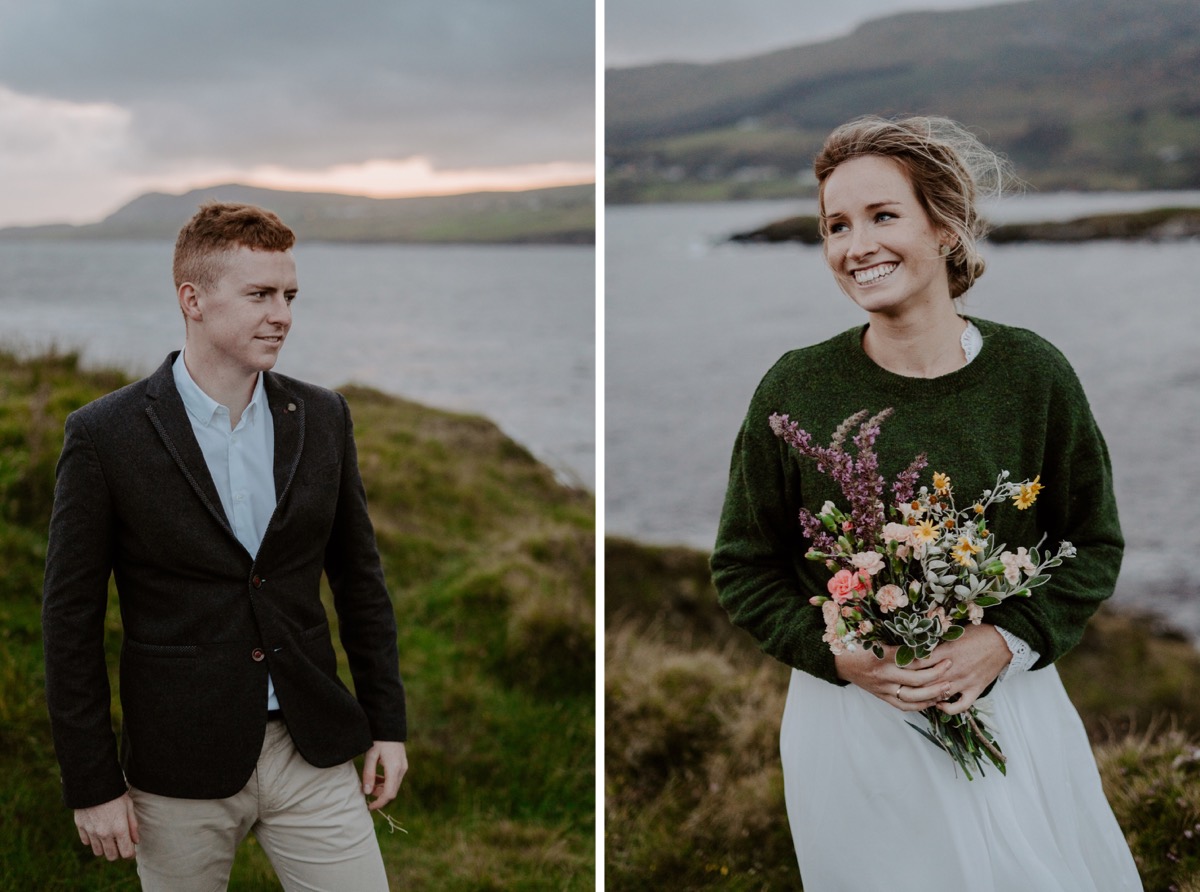 bride and groom smiling at each other during County Donegal Ireland elopement